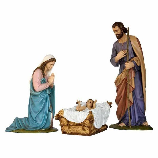 Imagen de Natividad 4 pzas Pesebre artesanal grande Landi 160 cm fibra de vidrio tamaño real para exterior