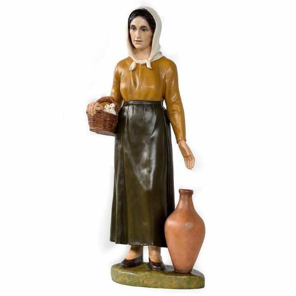 Imagen de Pastora con Jarras Belén Landi 100 cm fibra de vidrio grande para exterior ojos de cristal