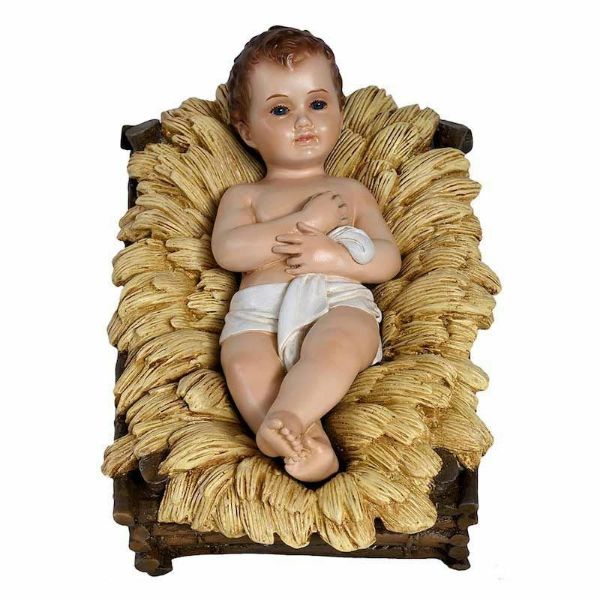 Picture of Decorated Cradle 65 cm (25,6 inch) Lando Landi Nativity Scene in fiberglass FOR OUTDOORS with crystal eyes