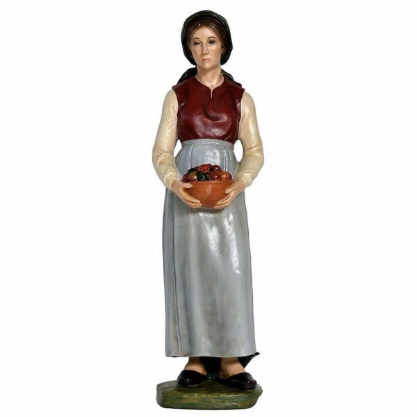 Imagen de Pastorcilla con Fruta Pesebre artesanal grande Lando Landi 65 cm de exterior ojos de cristal