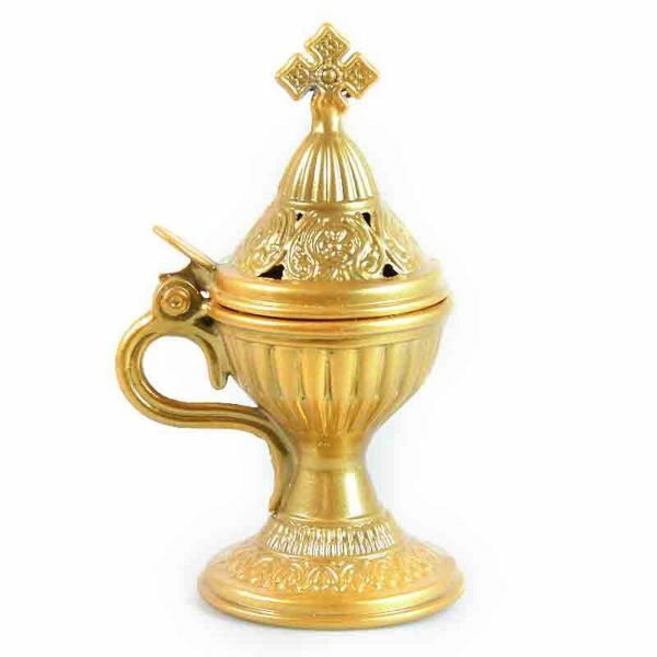 Imagen de Incensario litúrgico diám. cm 7,5 (3 inch) oro con tapa Quemador de Incienso en grano