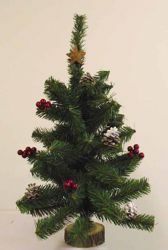 Imagen de Árbol de Navidad Artificial Pequeño H. cm 60 (23,6 inch) verde con adornos, bayas rojas y piñas en plástico PVC