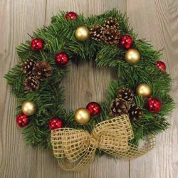 Picture of Christmas Wreath diam. cm 30 (11,8 inch) green plastic PVC with natural decorations, red berries and cones