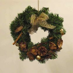 Picture of Christmas Wreath diam. cm 30 (11,8 inch) green plastic PVC, with natural decorations, red berries and cones 
