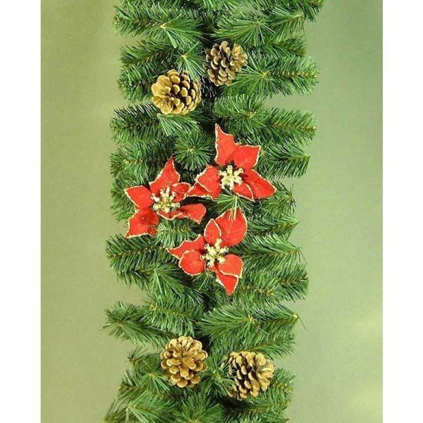 Immagine di Ghirlanda natalizia stelle di Natale pigne 2,75 m PVC ignifugo Made in Italy 