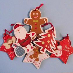 Picture of Set of 6 Christmas Decorations cm 8 (3,1 inch) colorful wood