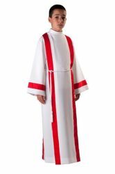 Picture of Tarcisian Alb for Altar Boy Altar Girl with folds and red Trim pure Polyester Tunic