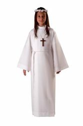 Picture of First Communion Alb boys girls with folds turned Collar Polyester Liturgical Tunic