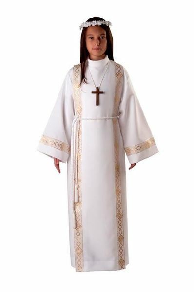 Picture of First Communion Alb boys girls with folds Trim pure Polyester Liturgical Tunic
