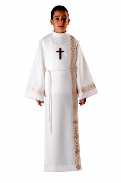 Picture of Boys Girls Communion Alb with side folds and golden trim