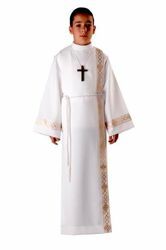 Picture of First Communion Alb boys girls with folds golden Trim Polyester Liturgical Tunic
