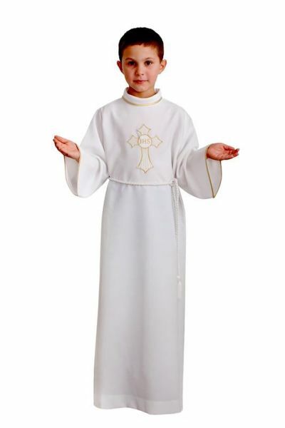 Picture of First Communion Alb boys girls Cross golden Trim Polyester Liturgical Tunic