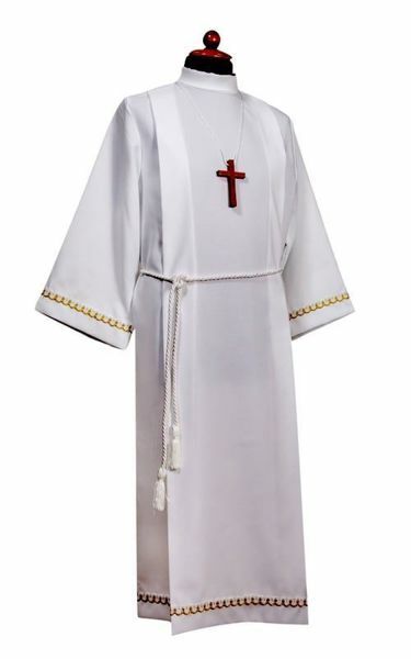 Picture of First Communion Alb boys girls with folds golden trim pure Polyester Tunic