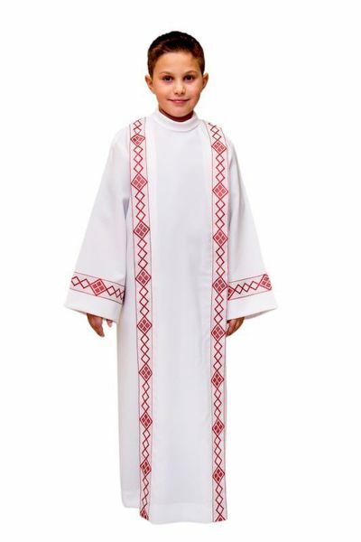 Picture of Tarcisian Alb for Altar Boy Altar Girl folds red trim rhombs Polyester Tunic