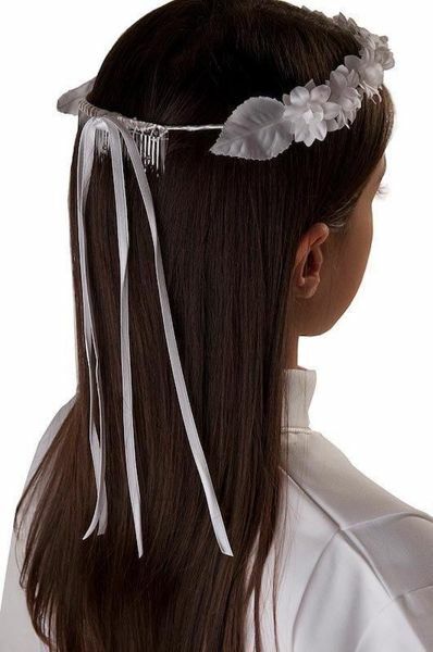 Picture of White First Communion Crown with floral motif