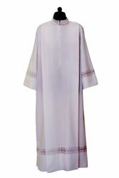 Picture of Priestly Alb with folds and Macramè white Cotton blend Liturgical Tunic