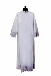 Immagine di Camice Sacerdotale bianco piegoni e merletto con Calice misto Cotone Tunica liturgica