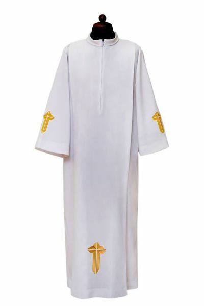 Imagen de Alba sacerdotal pliegues y Cruz bordada mezcla algodón