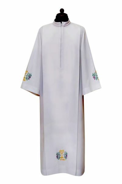 Picture of Priestly Alb with folds Chalice Eears of Corn Grapes Cotton blend Liturgical Tunic