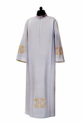 Picture of Priestly Alb with folds and embroidered IHS Cotton blend Liturgical Tunic