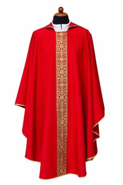 Immagine di Casula liturgica Gallone Poliestere Avorio Viola Rosso Verde