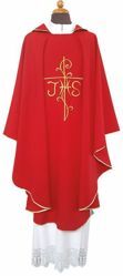 Immagine di Casula liturgica ricamo Croce JHS Poliestere Avorio Viola Rosso Verde