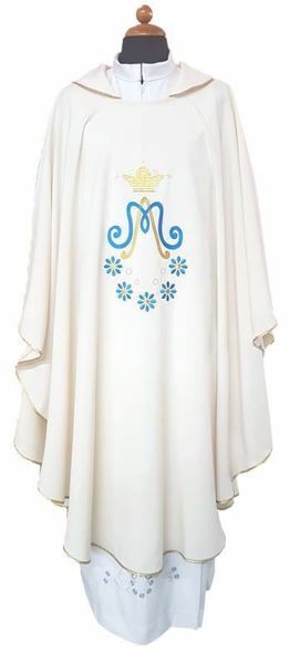 Picture of Marian Liturgical Chasuble Daisies fine Polyester Ivory Violet Red Green