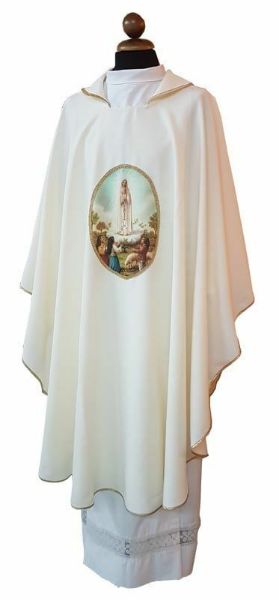 Picture of Ivory Marian Chasuble | Square roll collar | Printed | Our Lady of Fatima | Polyester