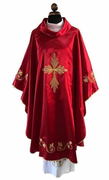 Picture of Liturgical Chasuble Satin embroidery Polyester Ivory Violet Red Green