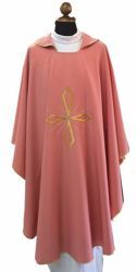 Picture of Liturgical Chasuble embroidered Cross brilliant stones Polyester Light Blue Pink Black