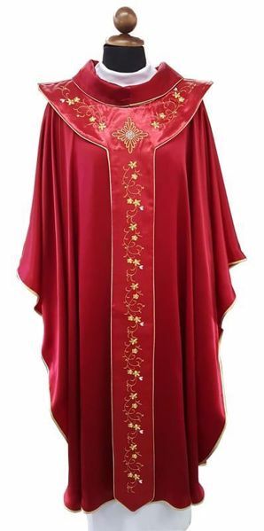 Immagine di Casula liturgica ricami Pietre colorate pura Lana Avorio Viola Rosso Verde