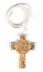 Picture of Olive Wood pectoral Cross Pax Chalice Host white profile cm 5x3,5 (2,0x1,4 in) First Communion pendant