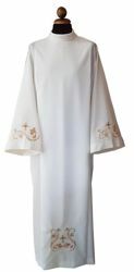 Picture of Priestly Alb with embroidery and coloured stones Ivory Wool blend Liturgical Tunic