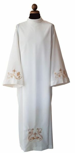 Immagine di Camice liturgico avorio elegante ricamo e pietre colorate misto lana