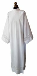 Picture of Priestly Alb with lace and Crosses white Cotton blend Liturgical Tunic