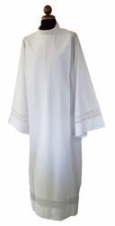 Immagine di Camice Sacerdotale bianco con merletto in misto Cotone Tunica liturgica