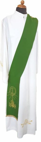 Imagen de Estola Diaconal litúrgica bordado Pax Lirios Poliéster Marfil Morado Rojo Verde