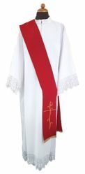 Immagine di Stola Diaconale liturgica ricamo Croce Poliestere Avorio Viola Rosso Verde