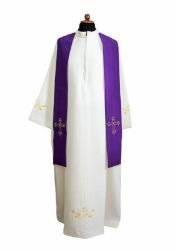 Picture of Priest Liturgical Stole simple embroidery Polyester Ivory, Violet, Red, Green, White, Pink, Morello
