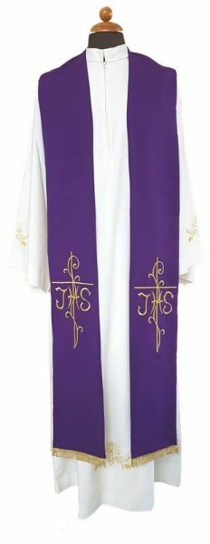 Imagen de Estola de sacerdote poliester bordado dorado Cruz JHS