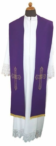Imagen de Estola sacerdotal poliester bordado dorado Cruz Flor