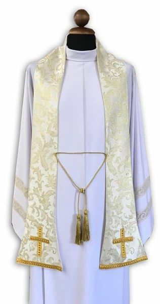 Picture of Priest Marian Liturgical Stole Daisies embroidery Polyester White Ivory