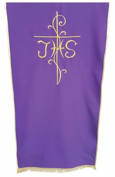 Immagine di Coprileggio da Chiesa ricamo Croce e JHS cm 250x50 (98,4x19,7 inch) puro Poliestere Bianco avorio Viola Rosso Verde