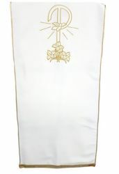 Immagine di Coprileggio da Chiesa ricamo Simbolo Pace e Gigli cm 250x50 (98,4x19,7 inch) puro Poliestere Bianco avorio Viola Rosso Verde