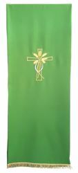 Immagine di Copri leggio da Chiesa ricamo Croce e Spighe cm 250x50 (98,4x19,7 inch) puro Poliestere Bianco avorio Viola Rosso Verde