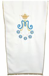 Picture of Marian Church Lectern Cover Daisies embroidery cm 250x50 (98,4x19,7 inch) Polyester White Ivory white