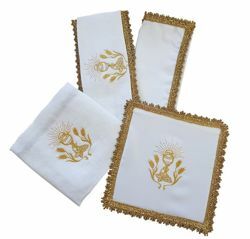 Picture of Sacramental Altar Linens Set Pure Linen White golden fringe Mass Cloths