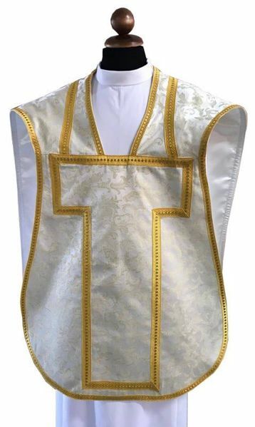 Picture of Tau Damask fabric gold silver Roman Chasuble trapeze collar