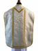 Picture of Fiddleback Roman Chasuble Clergy Planeta Damask 100% Polyester Vatican Fabric Gold Silver