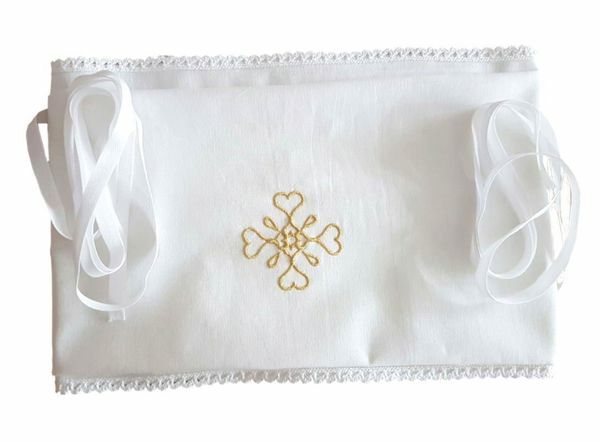 Picture of Liturgical Amice embroidered golden Cross ribbons Pure Cotton